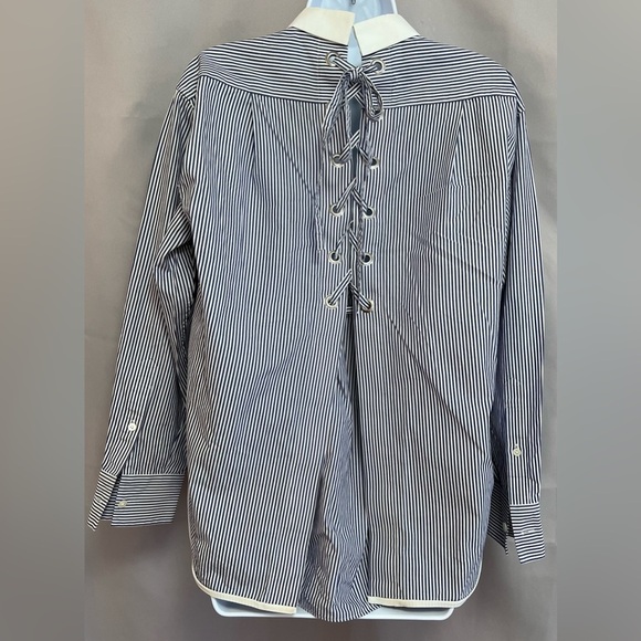 Sacai Blue & White Striped Pleated Back Button Down Long Sleeve Shirt 3‎ / M - Picture 2 of 10